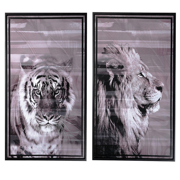 Framed Canvas Wall Art (B&W - Lion/Tiger) (Asstd)