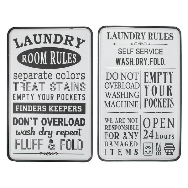 Metal Wall Sign (Laundry Rules) (Asstd) - Set of 2