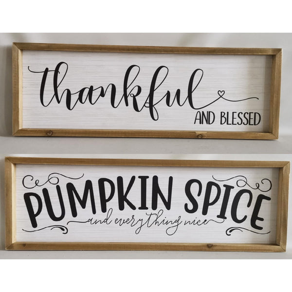 Framed Wall Plaque (Thankful/Pumpkin Spice) (Asstd) - Set of 2