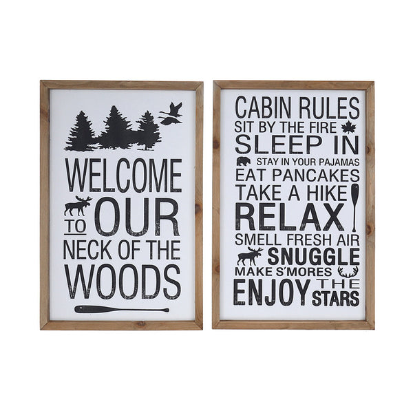 Framed Wood Wall Sign (Cabin Rules/Neck Of The Wood) (Asstd) - Set of 2