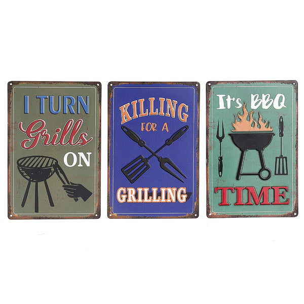 Metal Embossed Wall Sign (Bbq Time) - Set of 3