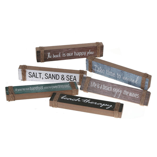 Wood Blocks With Rope Decor (Beach Therapy) (Asstd) - Set of 6