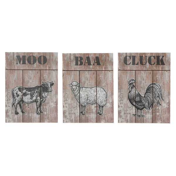 Wood Wall Sign With Metal Accent (Farm Animals) (Asstd) - Set of 3
