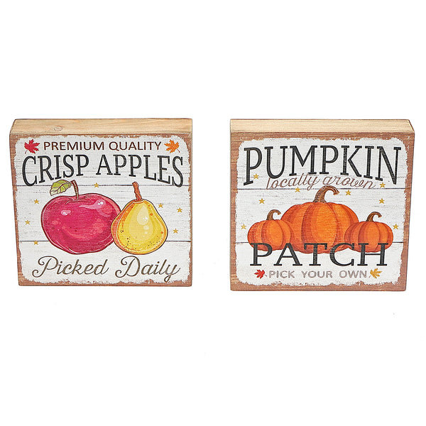 Square Wood Blocks (Crisp Apples/Pumpkin Patch) - Set of 2