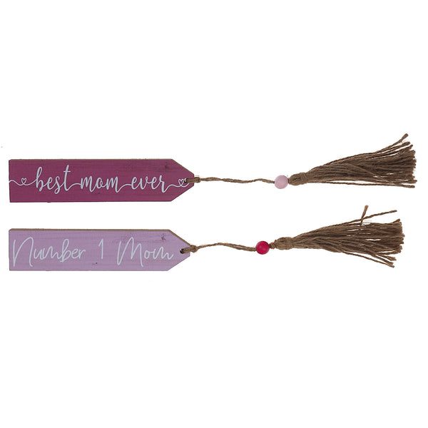 Wooden Mom Tags With Tassel Asstd - Set of 2