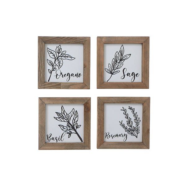Framed Wood Blocks Kitchen Herbs Asstd - Set of 4