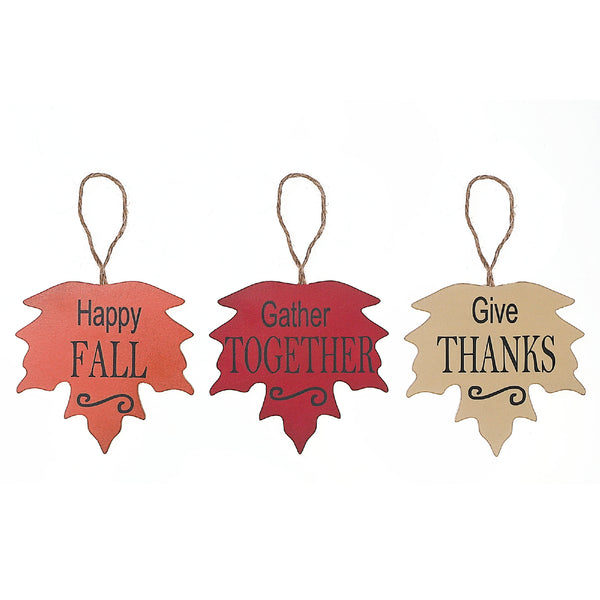 Wooden Leaf Ornament With Text  - Set of 3