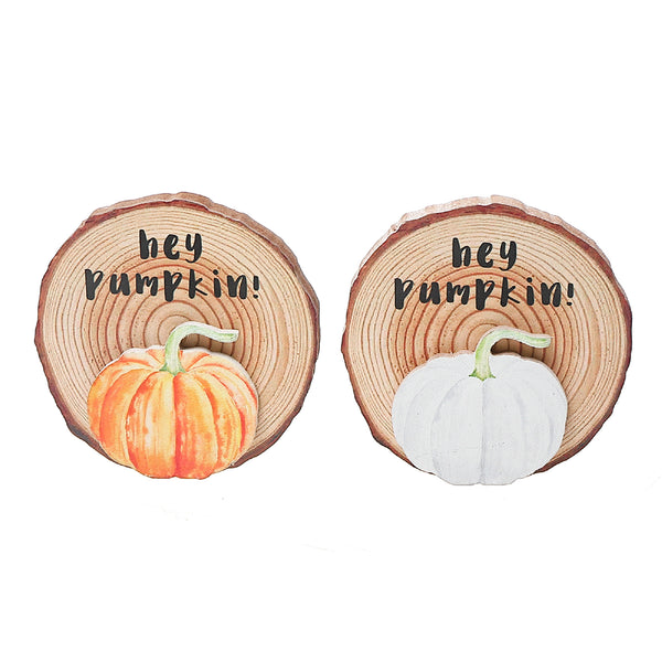 Round Hey Pumpkin Log Stand  - Set of 2