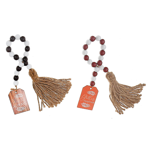 Bead Garland Harvest Tag With Tassels  - Set of 2