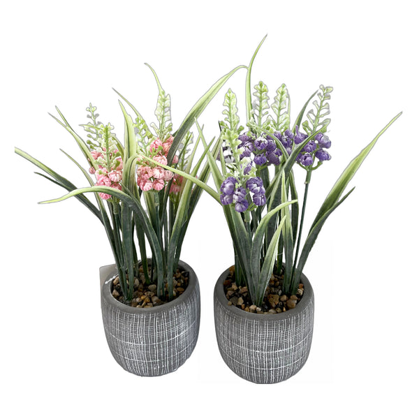 Artificial Floral In Ceramic Gray Pot Asstd - Set of 2