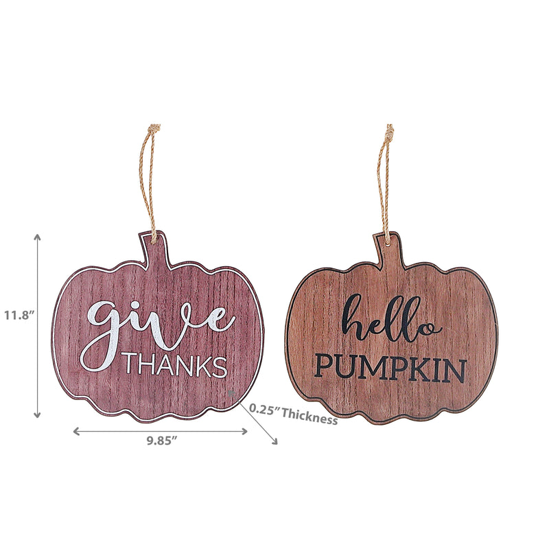 Mdf Pumpkin Ornaments With Text  - Set of 2
