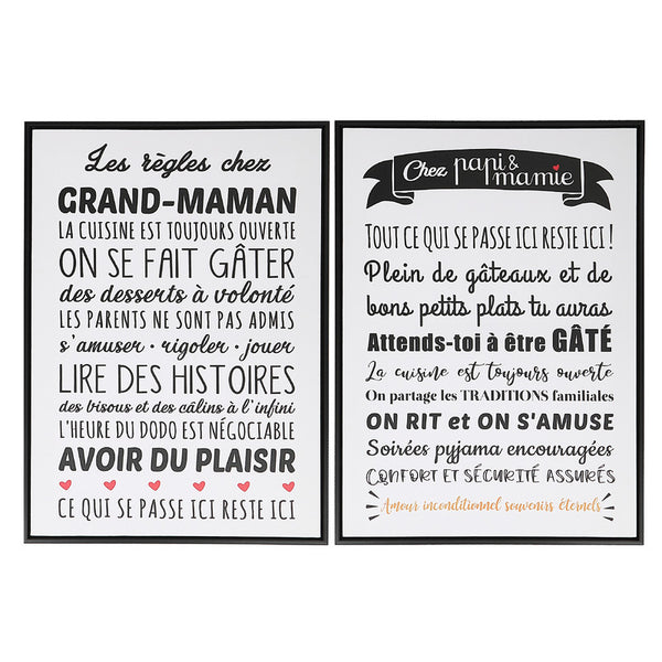 Framed Canvas Wall Sign (Regles Chez Papi & Mamie) (Asstd) - Set of 2