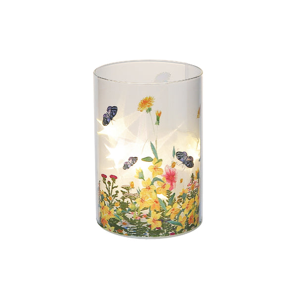 Cylinder Led Painted Glass Decor Floral Garden 5"
