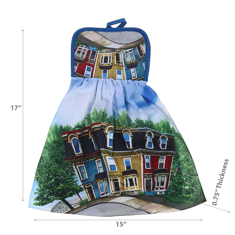 Microfibre Tie Hand Towel Whimsical Rowhouse - Set of 2