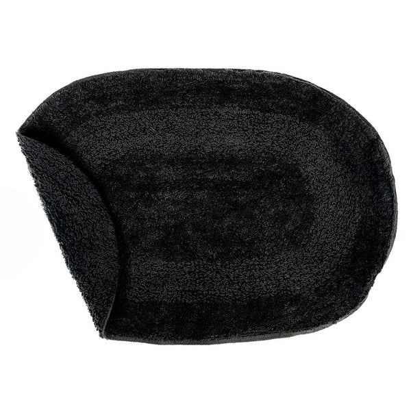 Reversible Cotton Oval Solid Color Bath Mat (16 X 24) (Black) - Set of 2
