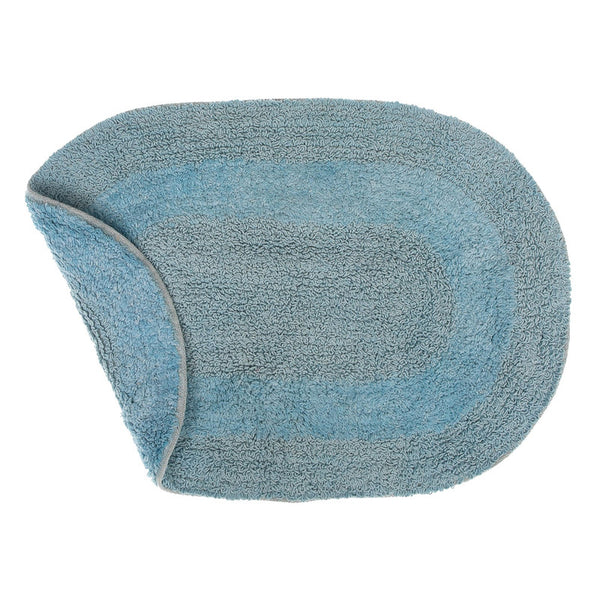 Reversible Cotton Oval Solid Color Bath Mat (16 X 24) (Blue) - Set of 2