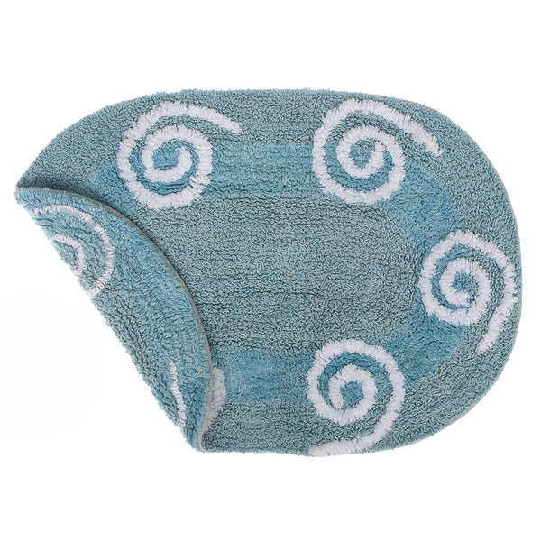 Reversible Cotton Swirly Oval Bath Mat (16 X 24) (Blue) - Set of 2