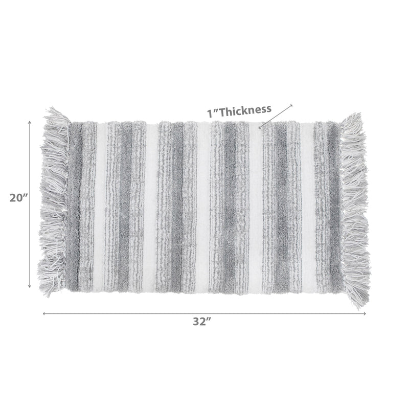 Microfibre Striped Bath Mat With Fringe Silver 20X32