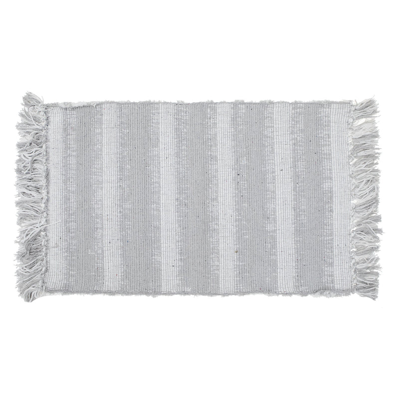 Microfibre Striped Bath Mat With Fringe Silver 20X32