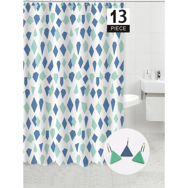 Peva Shower Curtain With 12 Polyresin Hooks (Diamond)
