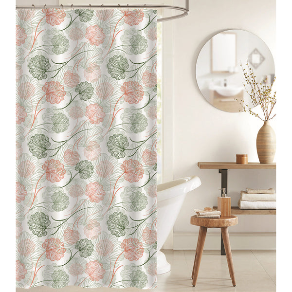 Peva Shower Curtain With 12 Polyresin Hooks Wispy Floral
