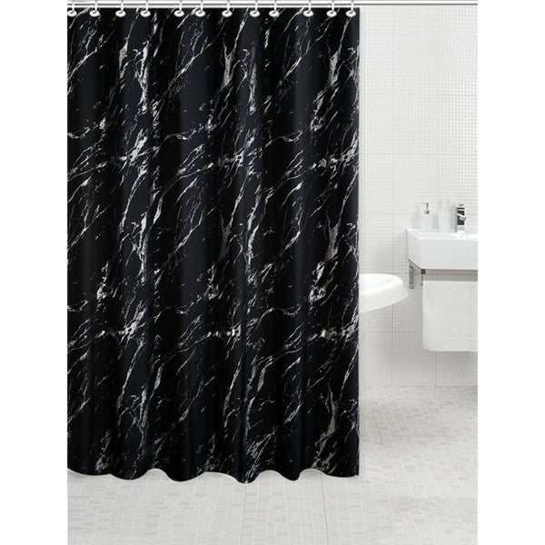 Polyester Silver Foil Marble Printed Shower Curtain (Black)