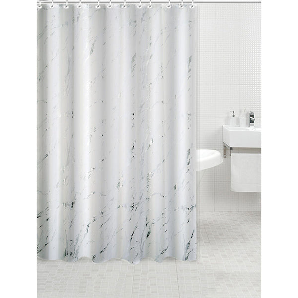 Polyester Silver Foil Marble Printed Shower Curtain (White)
