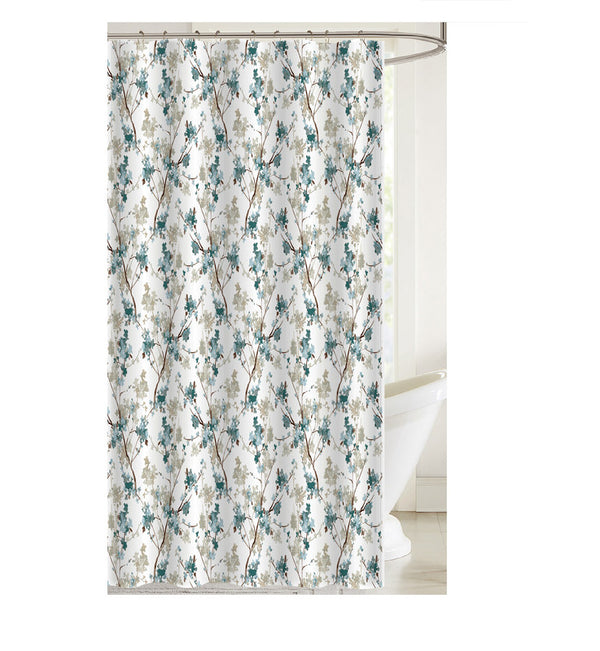 Printed Canvas Shower Curtain With Roller Hooks (Floral)
