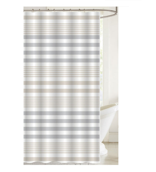 Printed Canvas Shower Curtain With Roller Hooks (Striped)