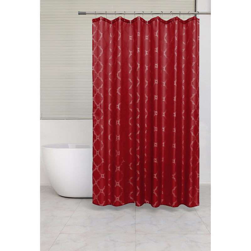 Polyester Silver Foil Trellis Printed Shower Curtain (Red)