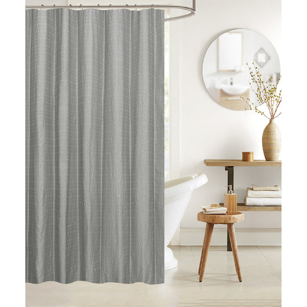 Embossed Shower Curtain With C Hooks Gray