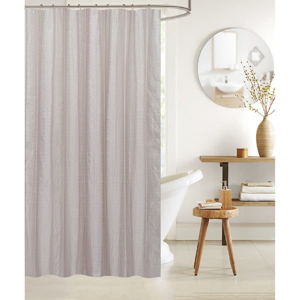 Embossed Shower Curtain With C Hooks Taupe