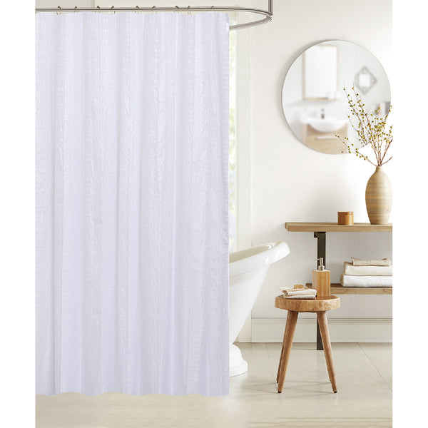 Embossed Shower Curtain With C Hooks White