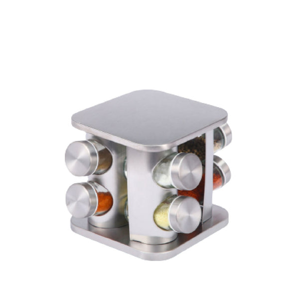 Stainless Steel Rotating Rack With 8 Spice Jars