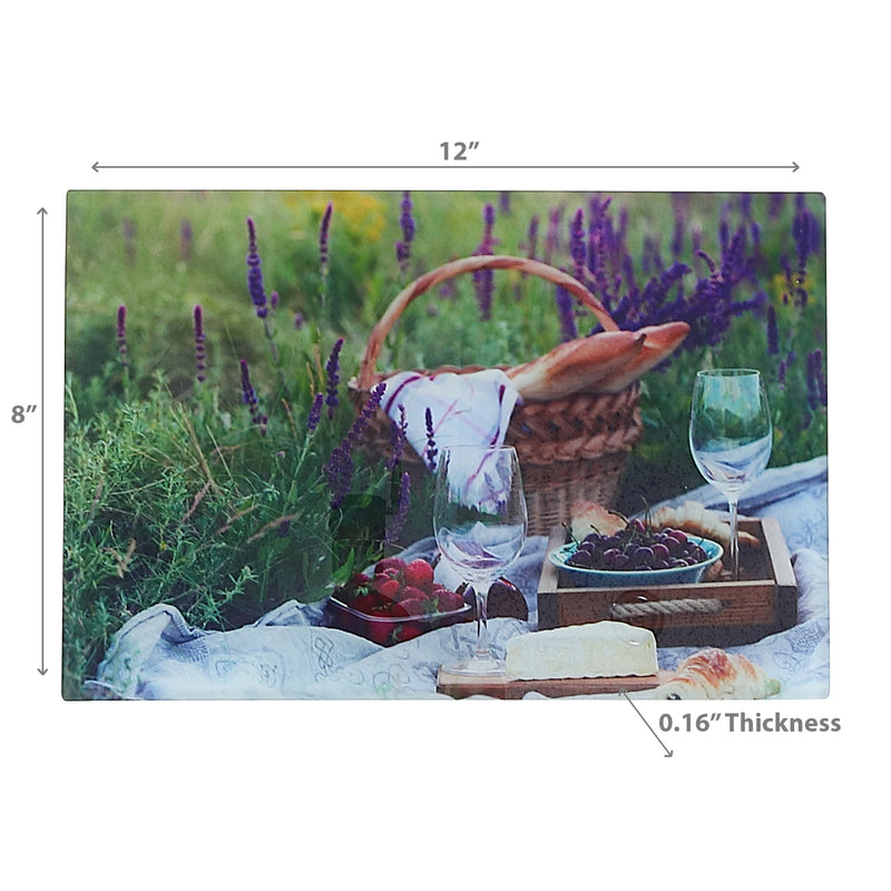 Printed Glass Cutting Board Picnic At Lavender Field - Set of 2