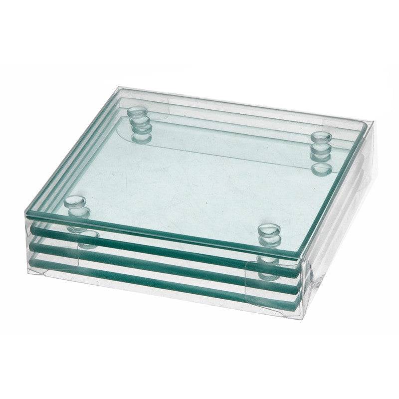 4 Pc Square Glass Coasters (Clear)