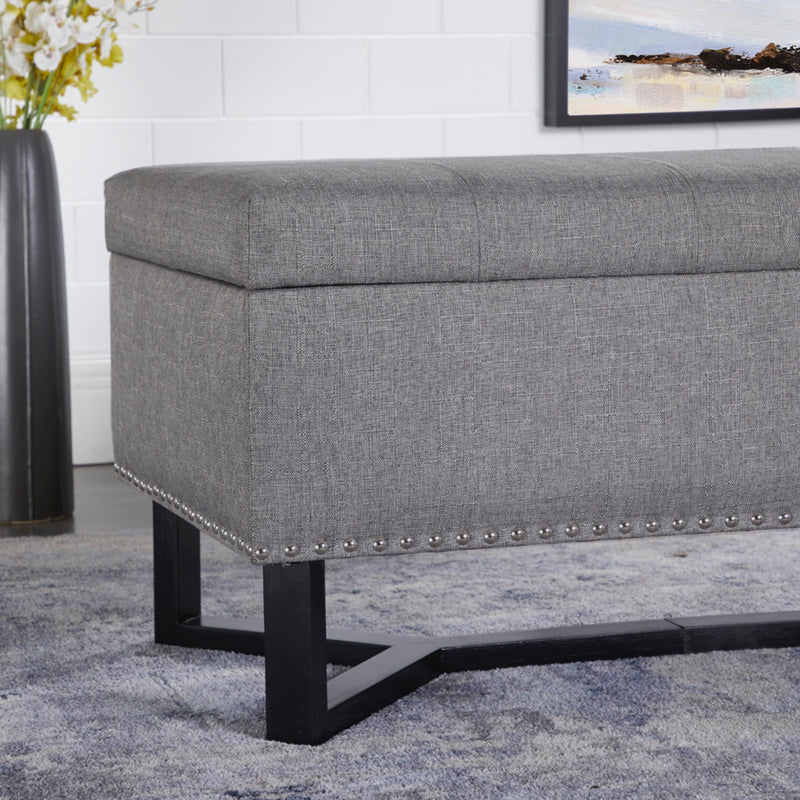 Emerson Fabric Studded Double Bench Ottoman (Gray)