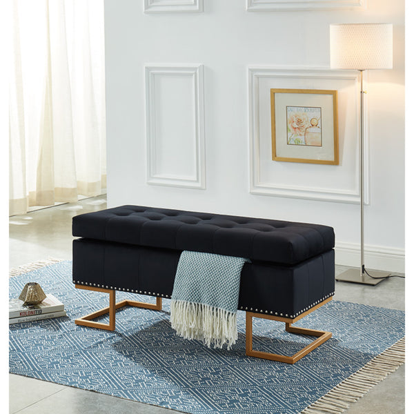 Imperial Tufted Double Ottoman With Studs And Gold Base (Black)