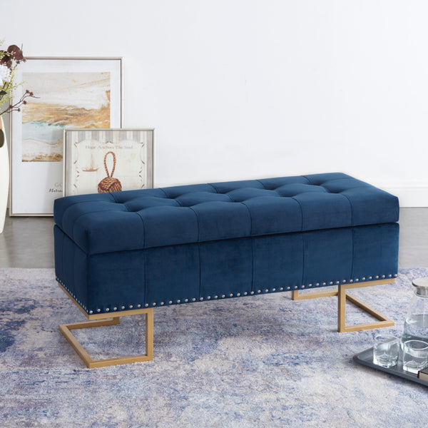 Imperial Tufted Double Ottoman With Studs And Gold Base (Navy)