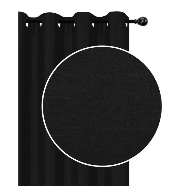 Faux Silk Panel With 8 Grommets (Black) - Set of 2