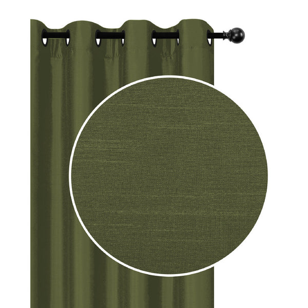 Faux Silk Panel With 8 Grommets (Moss Green) - Set of 2