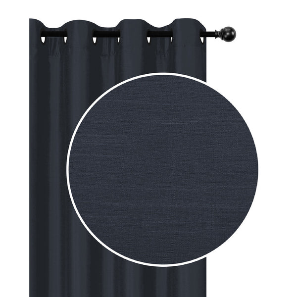 Faux Silk Panel With 8 Grommets (Navy Blue) - Set of 2