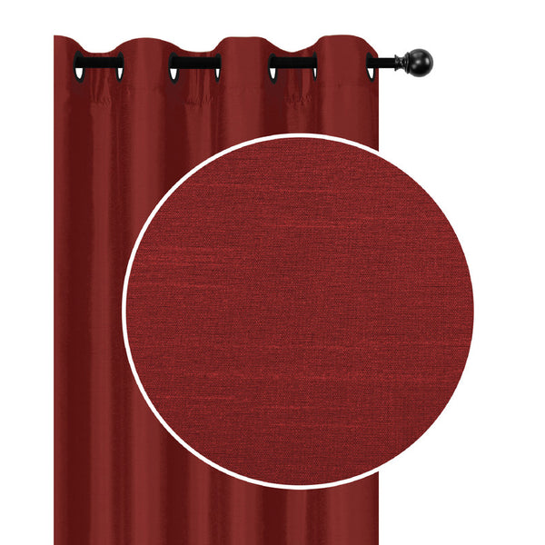 Faux Silk Panel With 8 Grommets (Red) - Set of 2