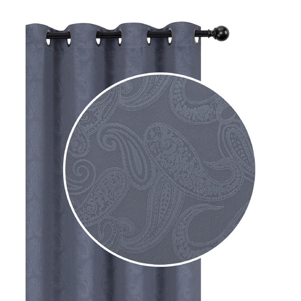 Embossed Blackout Panel W 8 Grom (Paisley) (Gray) (84") - Set of 2