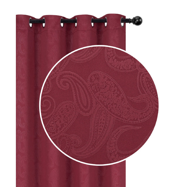 Embossed Blackout Panel W 8 Grom (Paisley) (Red) (84") - Set of 2