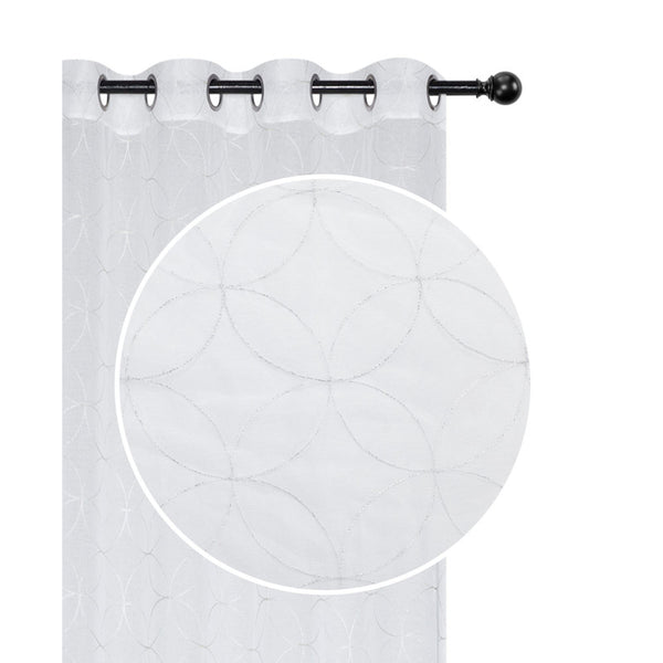Lurex Embroidered Sheer Panel W 8 Grom (Diamond) (White) (96") - Set of 2