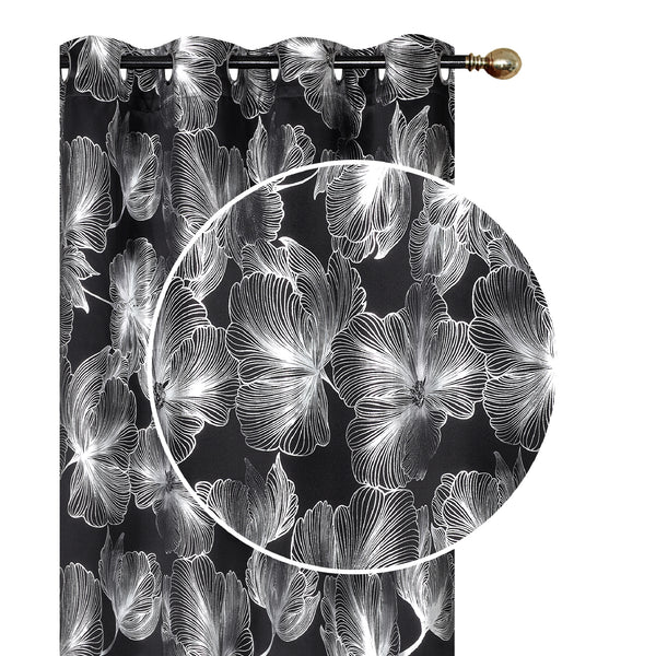 Foil Print Panel W 8 Grom Hibiscus Black 96" - Set of 2