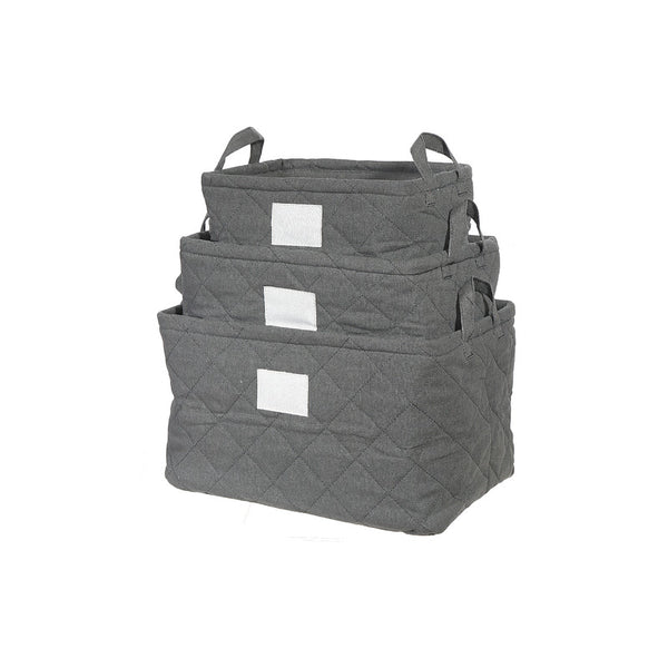 3Pc Nesting Quilted Storage Basket With Handles (Gray)
