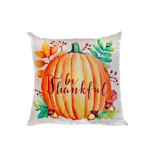 Led Velvet Cushion (Be Thankful Pumpkin) (18 X 18) - Set of 2