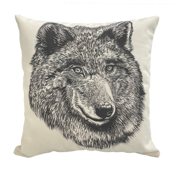 Polycotton Cushion With Side Zipper (Wolf) - Set of 2